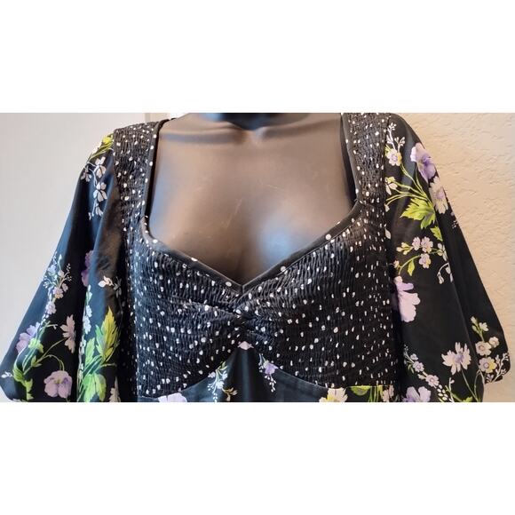 ASOS DESIGN mixed print ruched midi dress with puff sleeves Size 8 - Picture 2 of 15